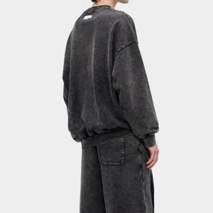 Sweat-shirt à col rond gris foncé pour homme, couleur unie, tissu en molleton français teint, tricoté, décontracté, pour l'automne - Product Image 2
