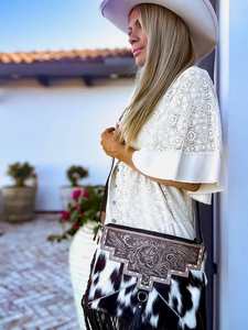 Sac bandoulière ajustable en cuir véritable 100% avec franges, style bohème, sculpté à la main, en fourrure de cheval, pour femme - Product Image 3