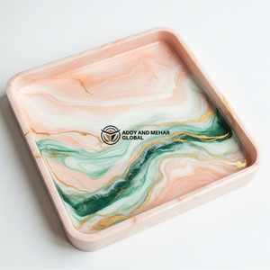 Luxury Pink Marble Resin <b>Tray</b> – Handmade Square Decorative Serving <b>Tray</b> with Gold Veins | Modern Coffee Table & <b>Vanity</b> <b>Tray</b> - Product Image 1