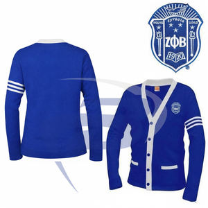 Suéter Cárdigan de la Hermandad Zeta Phi Beta, Tejido Azul Rey con Rayas Blancas y Logotipo Bordado ZPB, Ropa de Hermandad, Vida Griega - Product Image 3