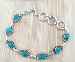 Pulsera Ajustable de Plata de Ley 925 con Turquesa Natural, Joyería Boho Hecha a Mano con Piedras Preciosas, Regalo Unisex para Ella y Él - Product Image 3