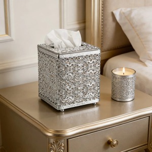 Elegant <b>Silver</b> Finished Metal Tissue Box Cover Suitable For Modern Interiors And Guest Entertainment Handcrafted From India - Product Image 1