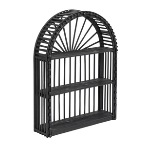 Elegant <b>Black</b> Arched Bamboo Wall Display <b>Shelf</b> Minimalist Wooden Storage Organizer Rack for Modern Home Decor and Accessories - Product Image 1
