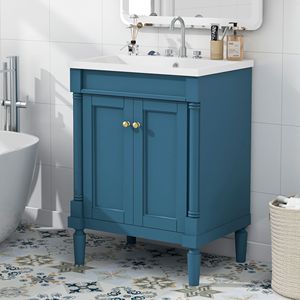 Mobile bagno moderno da 24 pollici a 2 livelli con ampi ripiani portaoggetti e lavabo singolo - Product Image 1