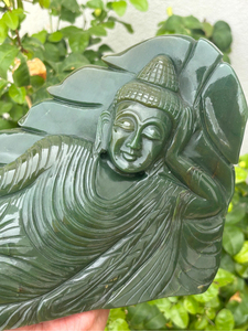 Statue de Bouddha dormant en jade naturel, 10,5 pouces |   Sculpture de Bouddha allongé sculptée à la main |   Décoration de méditation |   Fournisseur en gros - Product Image 3