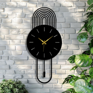 Horloge murale en métal au design moderne en forme d'arche, horloge ronde minimaliste noire, horloge design décorative, art mural contemporain pour le salon - Product Image 6