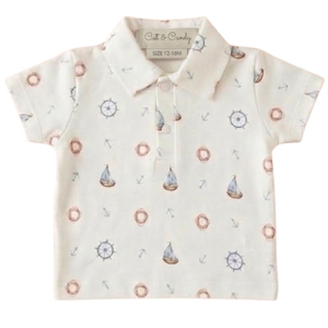 Organic <b>Cot</b> & Candy Printed for Polo T-Shirt with Turn-Up Shorts Little Sailor Summer Collection - Product Image 1