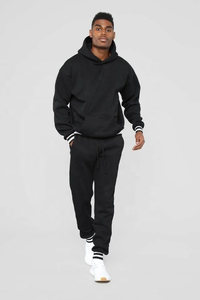 Men's Hooded Tracksuit Set Solid Color Cotton Sweatshirt and Jogger Pants Casual Winter Wear Full Sleeve Drawstring Design - Product Image 2
