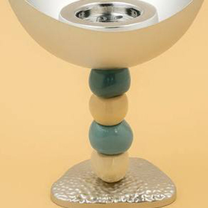 <b>Silver</b> And Multi-Colored Incense <b>Burner</b> Featuring Stacked Beaded Stem Elegant Home Decorative Crafted For Fragrance & Display - Product Image 3