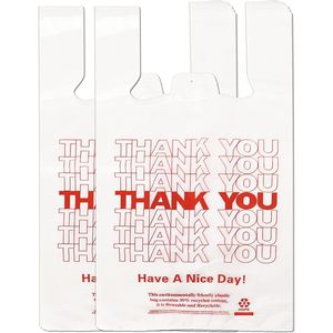 YoYoRain Sacchetto per la spesa da supermercato bianco con design 'Thank You', riutilizzabile e usa e getta, 11 x 6 x 21, 100 pezzi - Product Image 1