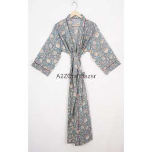 Kimono de Algodón Hecho a Mano con Estampado Floral, Ligero, Transpirable, para Verano e Invierno, Estilo Casual, Largo, para Dormir o para el Baño - Product Image 2