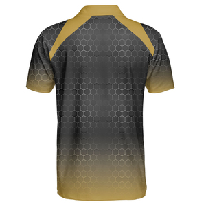 Polo de golf pour homme imprimé sur mesure, noir, rouge, blanc, motif géométrique, séchage rapide, 100% polyester, manches courtes, style sportif - Product Image 6