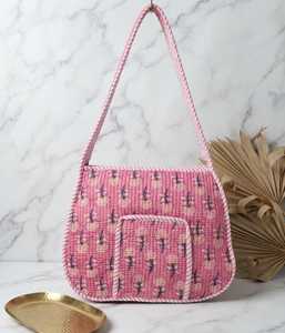 Bolso Tote Acolchado de Algodón con Bordado Floral, Bolso de Hombro Pintado a Mano, Abierto, de Gran Capacidad, para Viajes Diarios y Compras - Product Image 1