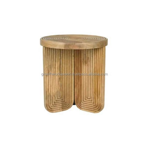 Taburete Redondo de Madera Maciza Hecho a Mano, Mesa Auxiliar de Madera Rústica Moderna, Taburete Decorativo para Sala de Estar, Mesa de Acento de Madera Natural - Product Image 1