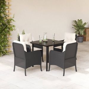Set da Pranzo da Giardino in Rattan Nero per 4 Persone, Resistente alle Intemperie, Arredamento da Esterno in Stile Contemporaneo - Product Image 1