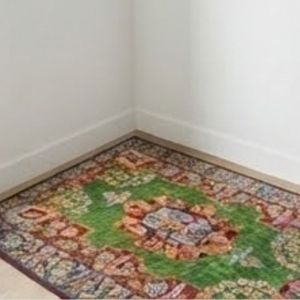 Tapis rectangulaire Oriental Medallion, vert et rouge, motif floral, noué à la main, en laine et polyester, poils moyens, avec envers antidérapant en caoutchouc - Product Image 6