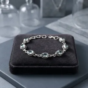 Women's 925 Silver Blue Topaz Bracelet Water Drop Shape Bezel Setting Classic <b>Chain</b> Link Jewelry Everyday Wear - Product Image 4