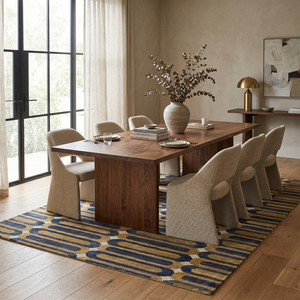 Tapis en laine fait main DECORDEC bleu indigo, jaune moutarde, géométrique, antidérapant, écologique, pour salon, chambre, hôtel - Product Image 3