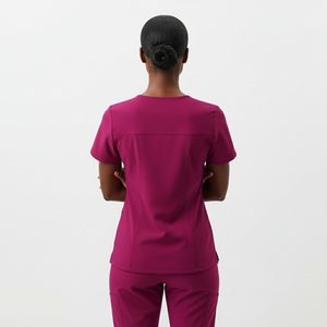 ชุดยูนิฟอร์มแพทย์ผู้หญิง MITEXCO รุ่นพรีเมียม สีม่วงแดง คอวี เสื้อแขนสั้นทันสมัย และกางเกงคาร์โก้ สำหรับโรงพยาบาล - Product Image 3