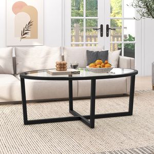 Gambe ovali in legno di Acacia con Base a croce 1PC tavolino in vetro per soggiorno - Product Image 2