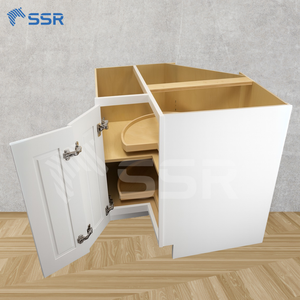 Ready Ship RTA Solid <b>Wood</b> L-Shape <b>Corner</b> Base Cabinet White Shaker Lazy Susan <b>Unit</b> Eco-Friendly Modern Modular Flat Pack Design - Product Image 1