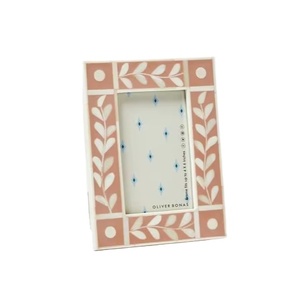 Marco de Fotos con Incrustaciones de Hueso con Motivo de Hojas Rosadas, Hecho a Mano, Artístico, Rectangular, Floral, Decorativo, de Mesa, Moderno, para Guardar Fotos - Product Image 1