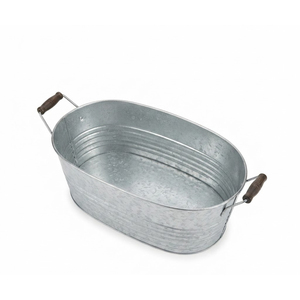 Bac à boissons galvanisé avec poignées en bois, grand seau à glace ovale en métal et refroidisseur à vin pour les fêtes en plein air et le bar à domicile - Product Image 2