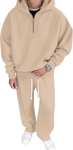 Ensemble de sweat-shirt à capuche beige pour homme, coupe ample, en coton French Terry, couleur unie, respirant, pour l'automne - Product Image 4