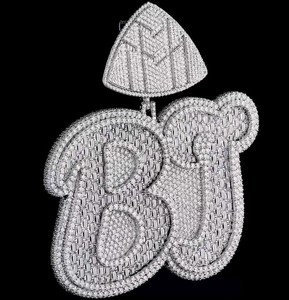 925 <b>Silver</b> Moissanite Diamond Custom Letter Iced Out Channel Setting Charm Unisex Wear <b>Pendant</b> - Product Image 1