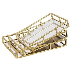Luxury Gold Metal <b>Mirrored</b> Decorative Tray Set Modern Geometric Rectangular Serving Tray for Coffee Table Home Decor Wedding - Product Image 1