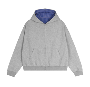 Hoodie zippé ample brodé à blocs de couleurs contrastées en molleton 100% coton pour l'hiver - Product Image 1