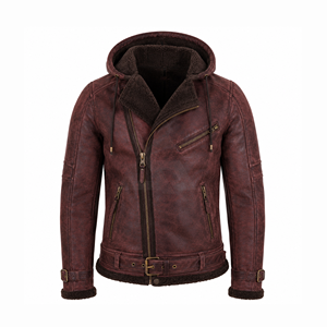 Men’s Distressed Brown Shearling Leather Aviator <b>Jacket</b> Warm Faux Fur Collar Winter <b>Pilot</b> Bomber Coat Classic Retro Style - Product Image 1