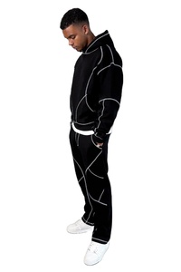 Winter Heavy Weight Breathable Fleece 100% Cotton Casual Logo Sweatsuit Baggy Tracksuits <b>Pullover</b> Hoodie Flare Sweatpants Set - Product Image 3