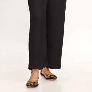 Khaddar สีดำของผู้หญิง PW4524กางเกงทรงตรงตกแต่ง - Product Image 3