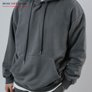 เสื้อมีฮู้ดแบบสวมหัวสำหรับผู้ชายโอเวอร์ไซซ์ผ้าฝ้ายเทอร์รี่ทรงหลวมไหล่ปล่อยย้อมสีธรรมดาแขนยาวแบบออกแบบได้ตามต้องการ - Product Image 2