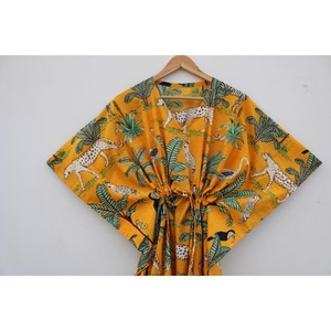 Vestido Kaftán de Algodón con Estampado Floral, Cuello en V, Cordón Ajustable, Informal, Transpirable, Túnica de Verano, Estilo Boho, para la Playa, Largo Completo - Product Image 3