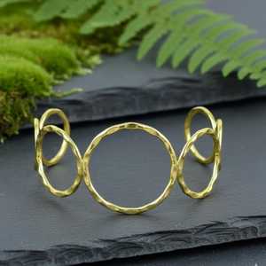 Handmade Brass Geometric Cuff <b>Bracelet</b> Hammered Gold Filled Open Circle Bangle Adjustable <b>Boho</b> Brass <b>Bracelet</b> Minimalist - Product Image 4