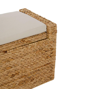 Natural Water Hyacinth Bench With <b>Storage</b> Baskets, Woven Wicker Bench With <b>Cushion</b> For Living Room From Vietnam Factory - Product Image 3