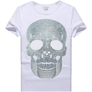 เสื้อยืดแขนสั้นผู้ชาย ลายหัวกะโหลกประดับเพชร คอกลม ทรงปกติ สไตล์สตรีท ผ้าคอตตอนเจอร์ซีย์ 100% ผ้าฝ้ายประดับเพชร - Product Image 6