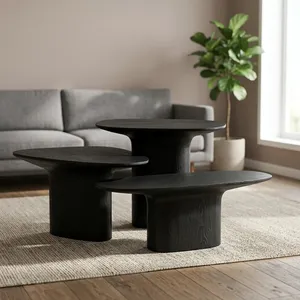 Modern Black Wooden <b>Nesting</b> Coffee <b>Tables</b> Minimalist Living Room Furniture - Product Image 4
