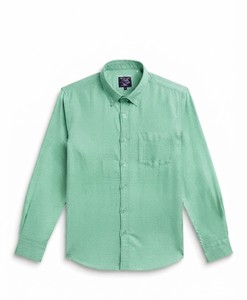 เสื้อเชิ้ตผู้ชายสีเขียวล้วน ผ้าฝ้าย แขนยาว ปกคอปก ผ้าป๊อปลินกันยับ สำหรับใส่ในฤดูใบไม้ผลิ - Product Image 4