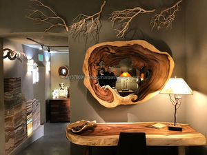 กระจกติดผนังไม้สไตล์อาร์ตเดโคแบบเรียบง่าย งานแฮนด์เมดจาก LIVE EDGE STUDIO รูปทรงไม่สมมาตร ดีไซน์ตกแต่งกรอบไม้ ปรับได้ เหมาะสำหรับงานแต่งงาน - Product Image 3