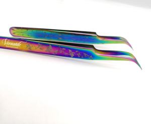 Pinzas de extensión de pestañas sostenibles de arcoíris con logotipo personalizado de calidad superior, acero inoxidable japonés con punta de fibra - Product Image 5