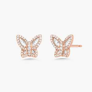Pendientes de mariposa con diamantes, oro macizo de 14K y 18K, corte redondo y baguette, diamantes cultivados en laboratorio, diseño de insecto, pendientes delicados, precio de fábrica - Product Image 5