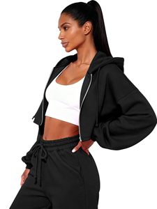 Conjunto de Sudadera y Pantalones Deportivos con Logotipo Personalizado, Conjunto de Suéter de Punto para Otoño e Invierno para Mujer, Ropa Deportiva al por Mayor, Sudadera Corta con Capucha y Pantalones Deportivos - Product Image 5