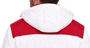 Chaqueta Acolchada con Capucha y Cuello Alto para Hombre, Blanca y Roja, Cierre de Cremallera, Resistente al Viento, Informal, para Invierno, Corte Regular, Logotipo Frontal - Product Image 2