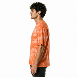 T-shirt en jersey de coton tie-dye orange surdimensionné pour homme, col rond, manches courtes, basique, décontracté - Product Image 2