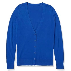 Pull en maille uni à manches longues et col en V avec logo frontal, respirant, en polyester/coton, pour femme, qualité HIGH STREET, hiver - Product Image 3