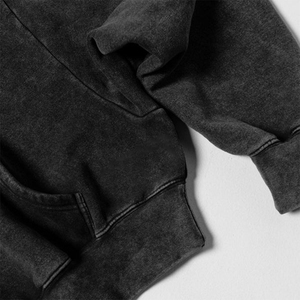 Sweat-shirt à capuche court en molleton délavé à l'acide, manches classiques, tricoté, pour femme, décontracté, hiver, coupe ajustée, respirant, polyester - Product Image 4
