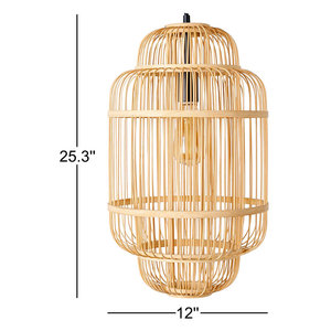 Pendentif en cage à 1 lumière en bambou et bois - Product Image 4